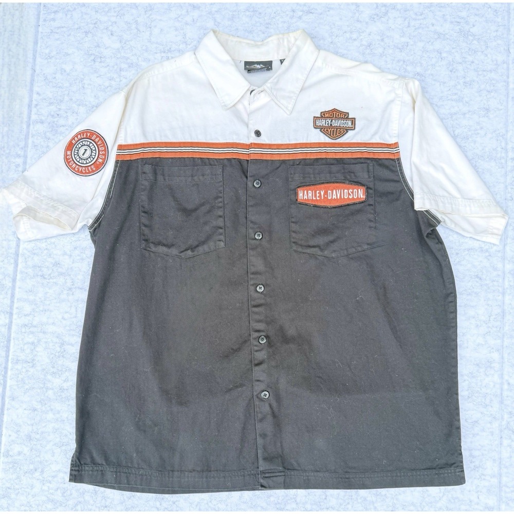 Harley Davidson Mens XL Short Sleeve Logo Woven Shirt Motorcycle Racing